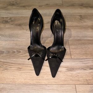 Gucci GG Monogram Canvas & Leather Bow Black Size 9.5